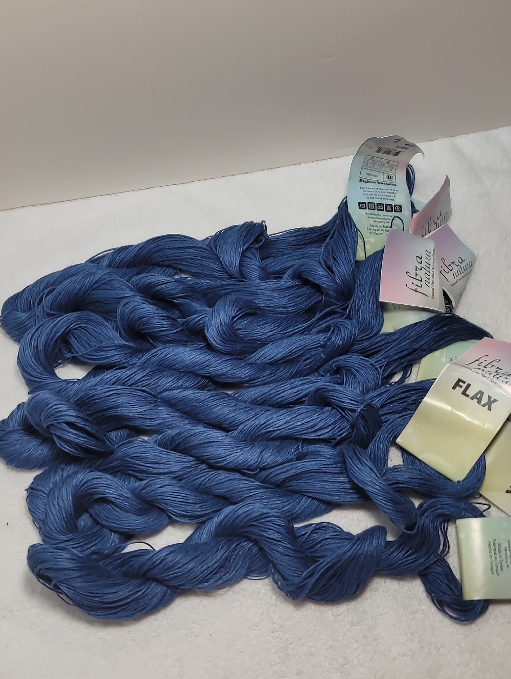 Fibra Natura Flax Linen Yarn Skeins in Deep Denim Blue 8 Hanks - NWT